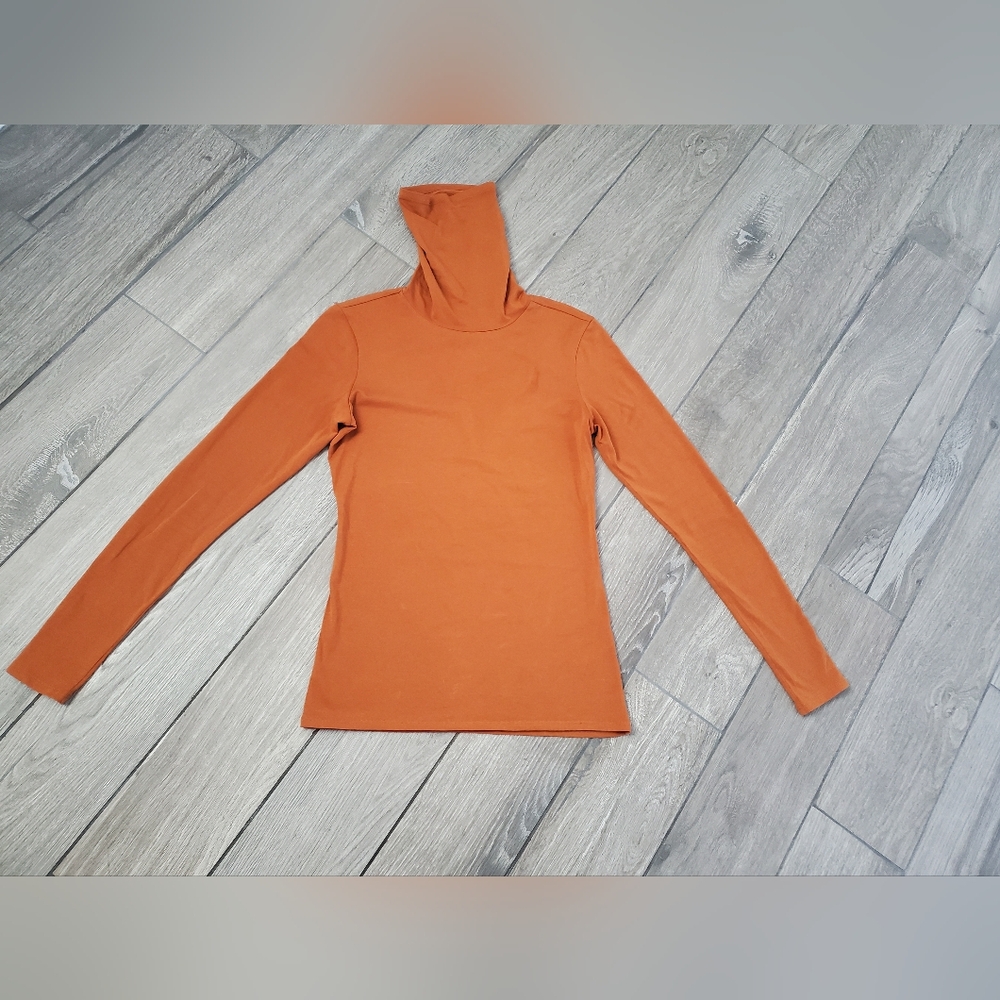 Peruvian Connection pima cotton rust orange extreme T-neck turtleneck sweater S
